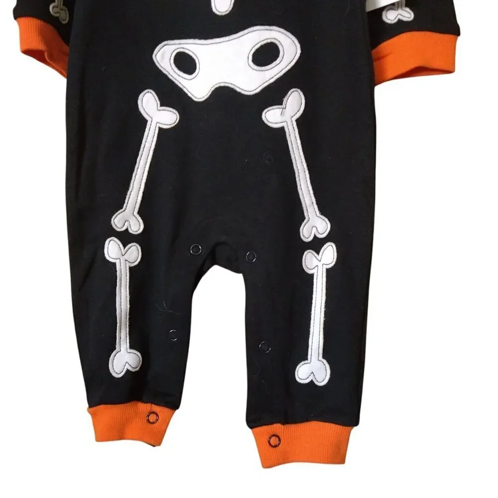 Halloween Baby Essentials Size 9 Months Unisex  Black Orange Skeleton Romper Set